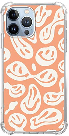 Orange and White Cute Smiley Face Phone Case Compatible with iPhone 13 Pro Max, Trippy Aesthetic Melting Happy Face Case for Girls Women Boys Men, Unique Trendy TPU Bumper Case for iPhone 13 Pro Max