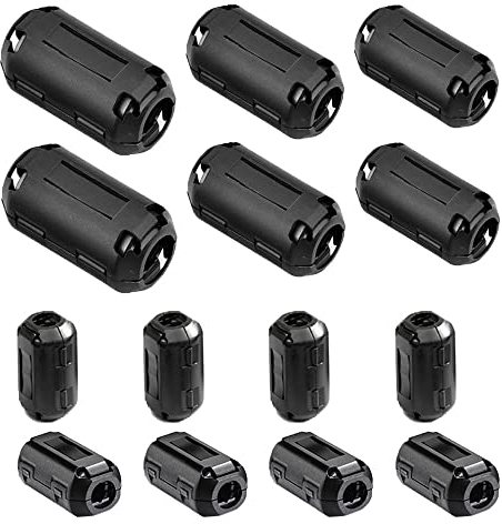 Aiqeer 10 Stück Ferrite Ring Cores Set, Ferrit Ringkern Cable-Clip, RFI EMI Entstörfilter Ferritfilter, Klappferrit Ferritkern (3.5 mm, 5 mm, 7 mm, 9 mm, 13 mm Innendurchmesser)