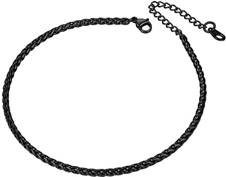 Richsteel damen Fußkette 3mm breit 22cm +5cm breit Fußkettchen Weizenkette Fußkette mit Geschenkebox für Party Geburtstag Alltag