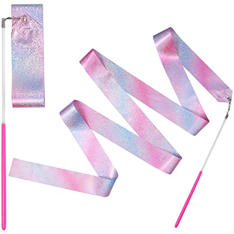 LUTER Nastri da Ballo, 2 Pezzi 2 m Nastro da Ginnastica Ritmica con Bacchetta, Dance Ribbons per Bambini Balli Artistici Allenamento Bomboniere per Feste di Compleanno