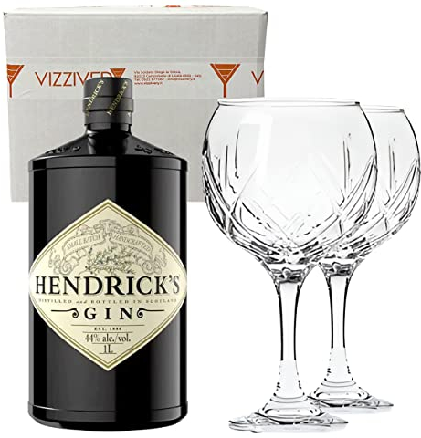 Hendrick'S Gin 44% Vol. 1000 ml - Due Bicchieri In Vetro Borgonovo 620 ml