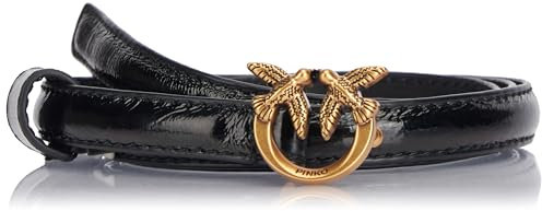 Pinko Love Berry H1 Belt Soft Naplack Cintura, Z99Q_Nero-Antique Gold, XS Donna