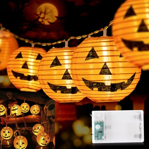 Halloween Lichterkette Batterie, 20LEDs Herbst Deko Orange Lampion 6M Batteriebetrieben Wasserdicht 2 Modi Halloween Kürbis Lichter für Party,Garten,Weihnachten,Halloween,Hochzeit,Beleuchtung Deko