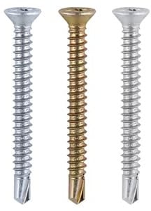Self Drill Tapping uPVC PVC Rib Screw Countersunk Window Hhinges 3.9x19-25-38mm (Pack of 50, 100, 200, 500) (50, 3.9x38mm Yellow)