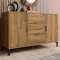 SogesHome Kommode Beistellschrank Buffets mit 2 Türen und 3 Schubladen 120 x 40 x 76 cm in Dunkle Eiche Verstellbare Ablage Sideboard Highboard für Schlafzimmer & alle Wohnräume