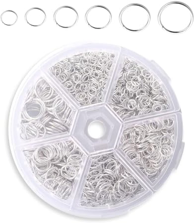 1000 Stück Offene Biegeringe [4 mm – 10 mm], Silberner Metall-O-Ring, Plattierte Runde Ringverbinder in 6 Größen, Biegeringe für Schmuck, Karabinerverschlüsse für Schmuckherstellungszubehör
