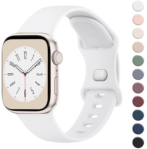 Wanme Armband für Apple Watch Armband 38mm 40mm 41mm 42mm 44mm 45mm 49mm Damen Herren, Silikon Armbänder Classic Sport Ersatz Uhrenarmband für iWatch Series Ultra 9 8 7 6 5 4 3 2 1 SE, Weiß