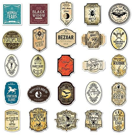 Veeteah 50 Halloween Potion Stickers Potion Bottle Labels Halloween Wine Labels Retro Aesthetic Stickers for Computer Skateboard Water Bottle Luggage