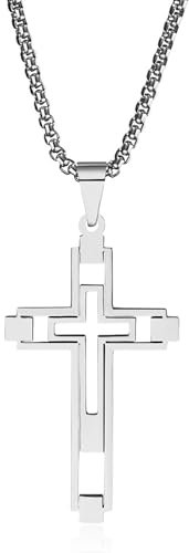 TOLOWOBK Kreuz Kette Herren Damen Kreuzkette Halskette Silber Kreuz Anhänger Christliche Geschenk für Herren Konfirmation Kommunion Ostern Geburtstag Geschenke für Mann Sohn Enkel Neffe Bruder