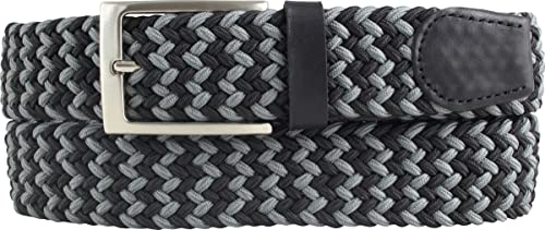 BELTINGER Hochwertiger Stretch-Gürtel mit echtem Leder 3,5cm | Elastischer, geflochtener Golf-Gürtel 35mm | Dehnbarer, mehrfarbiger Flecht-Gürtel | Segel-Gürtel | Dunkelgrau 105cm