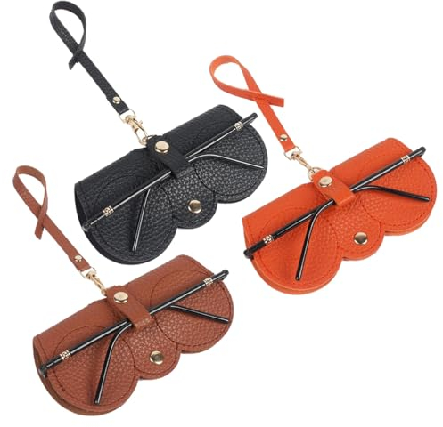 Ldirect 3 Stück Weich Leder Sonnenbrillen Taschen, Tragbare Brillenetuis Schlanke Brillenetuis Halter Sonnenbrillen Etui (Schwarz Braun Orange)