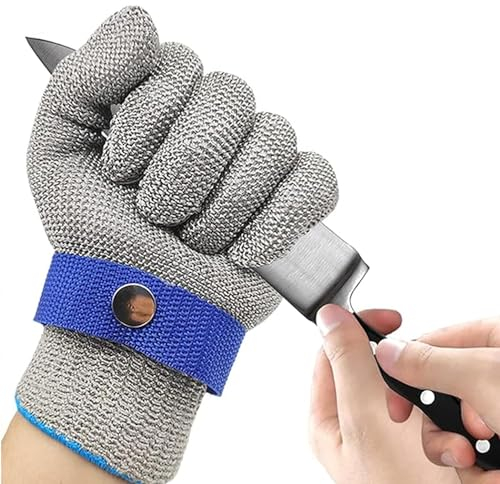 Txeouse Schnittschutzhandschuhe, Schnittschutzhandschuhe mit Schutzstufe 9 Arbeitshandschuhe aus Edelstahldraht zum Schälen von Ostriken, Küche, Gartenarbeit, Holzschneiden(L)