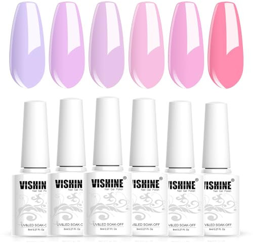 Vishine Gel Nail Polish Set 6 Colors Lilac Lavender Pink Gel Polish Kit Lavender Violets Gel Nail Polish Spring Gel Nail Polish Soak off Uv LED Gel Manicure DIY Nail Home Gift for Women 8ml