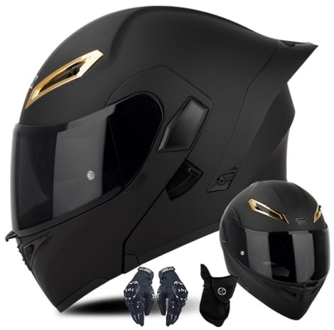 CNNGU Modularer Motorradhelm Mit Handschuhen Und Gesichtsschutz, Flip Up Helm Erwachsener Motorradhelm Mit Doppelvisier, ECE-geprüfter Helm Für Männer Und Frauen, Schwarz/Weiß, DOT, ECE