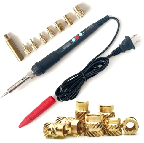 Kit di strumenti per inserti in ottone per stampa 3D saldatore digitale da 60 W e 120 inserti filettati M3 x 4 x 4,5 con inserti M2 M2,5 M3 M4 M5 M6 (1/4) M8 per inserti stampa 3d e plastica