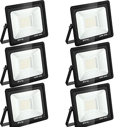 toobettp 100W LED Strahler Außen, IP66 Wasserfest LED Strahler, Superhell 10000LM Fluter Flutlicht 6500K Kaltweiß, LED Scheinwerfer Aussenstrahler für Gärten, Innenhöfe, Garage, Hotel, 6-teilig