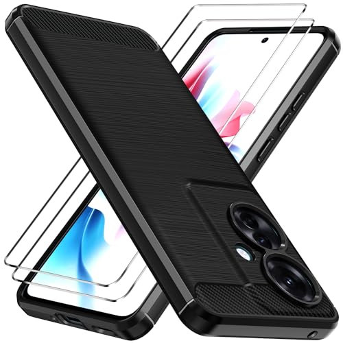 ivoler Funda para OPPO Reno11 F 5G / OPPO Reno 11F 5G con 2 Piezas Cristal Templado, Protección Militar Carcasa Protectora Antigolpes Fina Suave TPU Silicona Caso Anti-Choques Antihuellas Case, Negro
