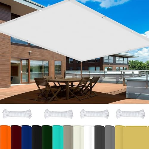 Toldo Vela Cuadrado 5 x 5 m 98% UV Protection Rectangular Toldos con Ojales y Cuerdas de Fijación para Exterior,Terraza, Patio, Blanco