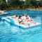 GYMAX Inflatable Floating Island, 4-6 Person Giant Inflatable Float Raft with Ice Chest & 4 Cup Holders, Lounge & Wading Combo Electric Air Pump Included, 366 x 201 x 60cm