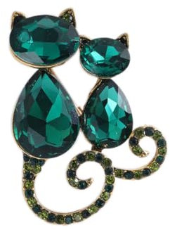 IMINI Broche en forme de chat vert émeraude en oxyde de zirconium pour femmes, adolescents, mères et filles, broche classique en cristal pour fêtes, banquets, belle étiquette pour vêtements