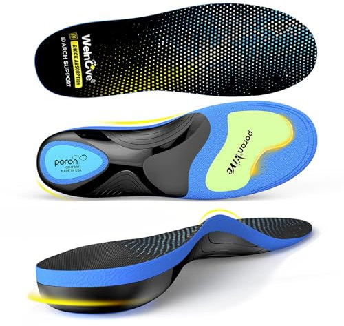 Fasciite plantaire travail haut arc semelles - Welnove 220 + LB Heavy Duty semelleS pour soulager la douleur au pied flat foot, semelles orthopédiques pour la plupart des chaussures hommes femmes (L)