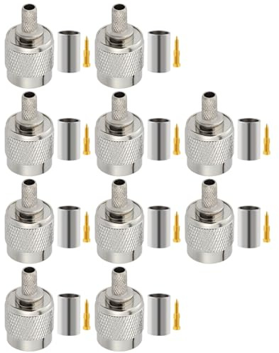 Vecys 10 Stück TNC Männlich RF Steckverbinder 50 Ohm TNC Stecker Crimp Koaxialstecker für RG58 VLMR195 RG142 RG400 RF Koax Kabel