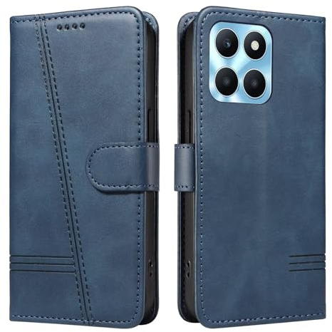 Bnvdfre Case for Honor X6b Case Flip Shockproof PU Leather with Card Slots Magnetic Kickstand Protective Wallet Phone Case Compatible with Honor X6b, Blue