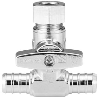 WMAXPFIT T-Absperrventil (1 Pack), 1/2 Zoll PEX x 1/2 Zoll PEX x 3/8 Zoll OD Kompression, PEX, PE-RT Rohr, 1/4 Drehabsperrventil, verchromtes LF Messing (1/2 Zoll PEX X 1/2 Zoll PEX X 3/8 Zoll Comp.