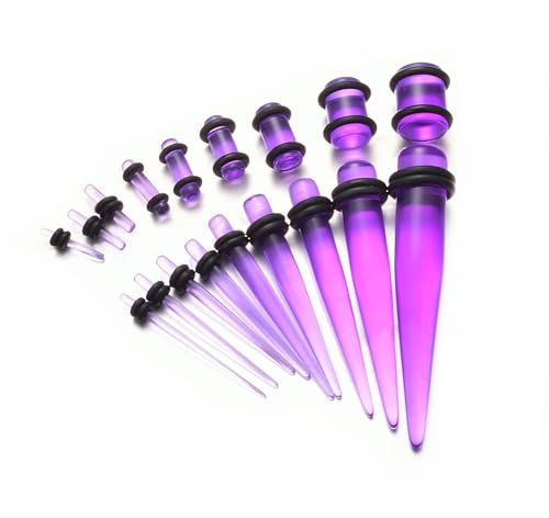 vogem 18 Stück Ohr Dehnstäbe Set 1-10mm/14G-00G Ohr Gauges Expander Set Acryl Tapers und Plugs Body Piercing Schmuck Set für Frauen und Männer (Lila)