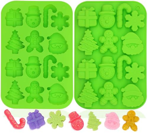 SOPSTUO Christmas Silicone Moulds - 2PCS Chocolate Candy Baking Moulds, 3D Christmas Tree Snowman Santa Snow Shapes Moulds for Home Party Christmas Xmas Cake Decoration Gift DIY