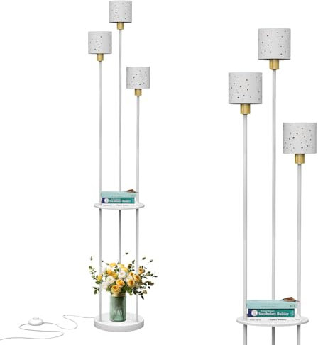 PULUOMIS Floor Lamp, 3 Light Floor Lamps for Living Room, Standing Lamp with Shelves, Standard Tall Lamps for Bedroom, Bulb Not Included, White