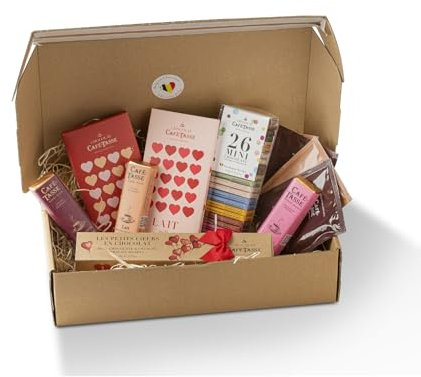 Café-Tasse | Chocolate Love Box - Coffret Assortiment de Chocolats Belges Artisanaux, Tablettes, Pralinés et Cacao en Poudre