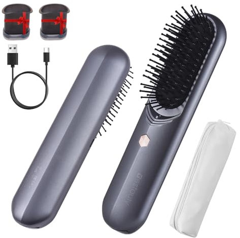 Bestauty Haarbürste, Elektrische Haarbürste mit automatischer Haaröl - Applikations, Massagebürste für die Kopfhaut, Entwirrbürste für lange Haare & Locken, mit 2 Haarpflegeölkapseln, Grau