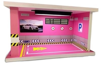 Sports Car Alloy Car Toy Cars Gifts Model Parking lot garage model scene 1:32 1 parking space with light but without acrylic storage dustproof cabinet ornaments Protective Garage Display Case(Pink)