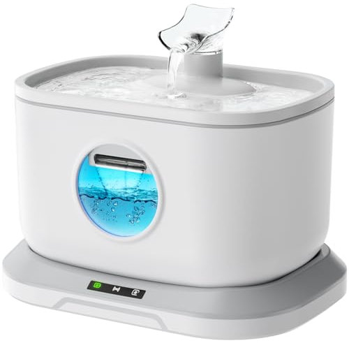 Petlipo Fuente de agua para gatos de 2.5 l/2,381.4 g, fuente inalámbrica para mascotas con detección de radar de 6.5 pies, funciona con pilas, bomba inalámbrica de apagado automático, filtración de 7
