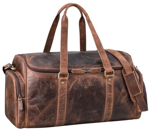 STILORD 'Myles' Vintage Reisetasche Herren Leder Weekender zum Umhängen Overnight Duffle Bag Großes Reisegepäck XL echtes Rindsleder, Farbe:Soria - braun