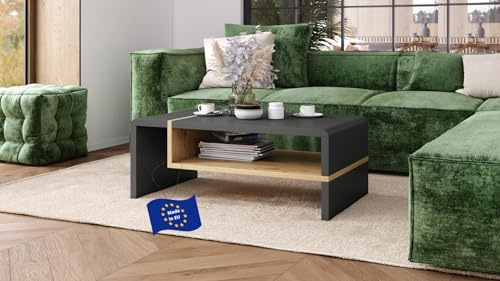 Folk Couchtisch Anthrazit matt / Eiche Artisan 100x60x40 cm mit praktischer extra Ablage modern stabil als Wohnzimmertisch Beistelltisch Sofatisch zeitloses Design platzsparend Wohnzimmer kleine Räume