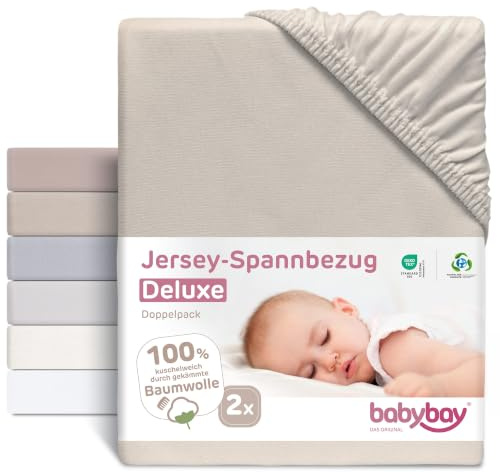 babybay Jersey Spannbetttuch Deluxe Doppelpack passend für Modell Boxspring XXL, beige, 105 x 57,5 cm (Doppelpack)