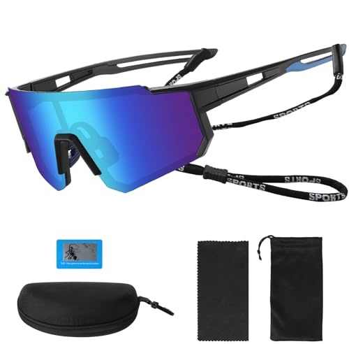 Roselee Schnelle Brille,Fahrradbrille Herren Polarisiert,Sportbrille Fahrrad Damen Sonnenbrille UV400 Schutz Radbrille Laufbrille für MTB Laufen Rennrad Fahrrad Ski Golf Rave Outdoorsport,Blau