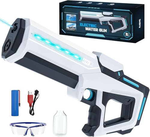 Electric Water Gun for Adults Kids,26ft Range,Battery-Powered Squirt Toy with Tank, LED Light,Automatic Water-Absorption,Summer Outdoor Beach Play,Pool Garden Fun for Kids Age 8 9 10