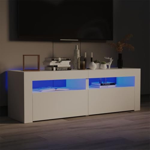 WSJHUHK Home-Entertainment Center & TV-Ständer, TV-Schrank mit LED-Lichtern, Weiß, 120 x 35 x 40 cm