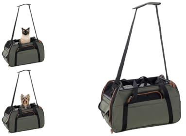 Flamingo Hundetasche - Tragetasche Gisel Grün – 48x25x33cm – Polyester mit Schaum – Mehrere Taschen – Abnehmbarer Boden – Reflektierende Streifen – Für Trolley geeignet