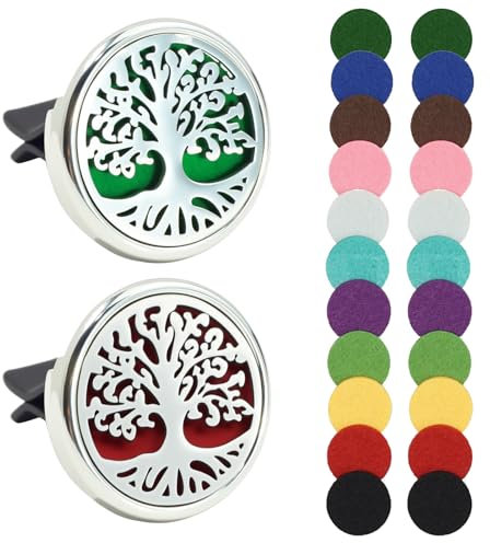 Lot De 2 Diffuseurs D'huiles Essentielles Pour Voiture, Aromathérapie, En Acier Inoxydable, Pour Huiles Essentielles, Arbre De Vie, Désodorisant Intérieur Avec 20 Feutres De Rechange (Sans Parfum)