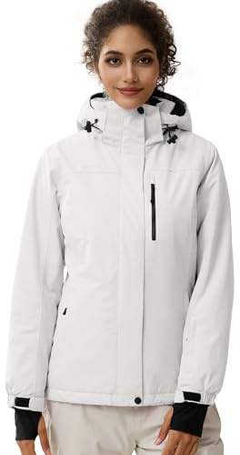 FREE SOLDIER Damen Winterjacke Wasserdicht Atmungsaktiv Warme Fleece Gefütterte Ski Jacke Outdoor Winterregenjacke mit Kapuze und Vollständig Versiegelte Nähte
