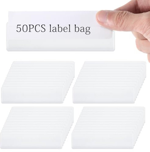 Classicseali Lot de 50 étiquettes adhésives en plastique transparent pour boîtes de rangement, 3 x 11 cm, pochettes adhésives amovibles pour étagère, boîte aux lettres, classeurs, tiroirs, armoires