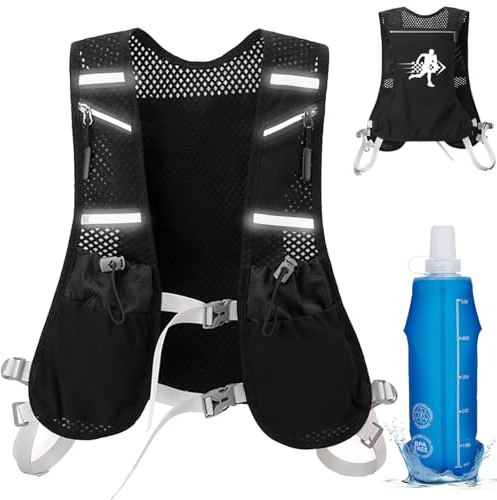 YOUYIKE Gilet da corsa da donna/uomo, ultraleggero, 200 g, con borraccia da 500 ml, schiena in rete traspirante + riflettore per corsa, maratona, bicicletta