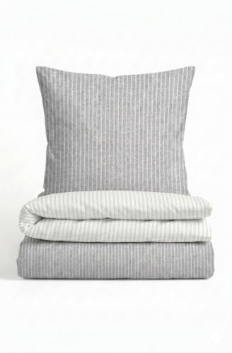 biberna Premium Melange-Flanell Bettwäsche 135x200 cm grau | Biber 2-teilig mit Kissenbezug 80x80 cm | 100% Baumwolle | wärmend & weich | Reißverschluss | Winterbettwäsche | Streifen | Modell 0840507