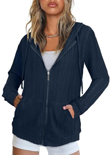 Flikity Hoodie Damen Reißverschluss Sweatjacke mit Kapuze Sweatshirt Jacke | Basics Kapuzenpullover Damen Zip Hoodie Jacke Leichte Frühling Sommer Herbst Kleidung