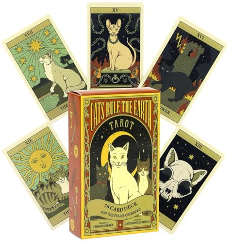 Katzen Tarotkarten für Anfänger - Cats Rule The Earth tarotkarten, 78 Tarot Cards, English Partyspiele Kartenspiele