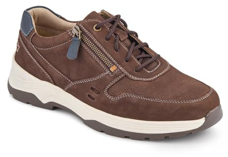 Extra-Wide Dual-Fit Leather Trainers - Brown Size 10